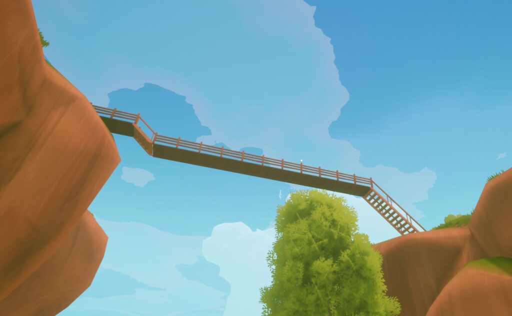 Solarpunk screenshot showing a bridge suspended in mid-air